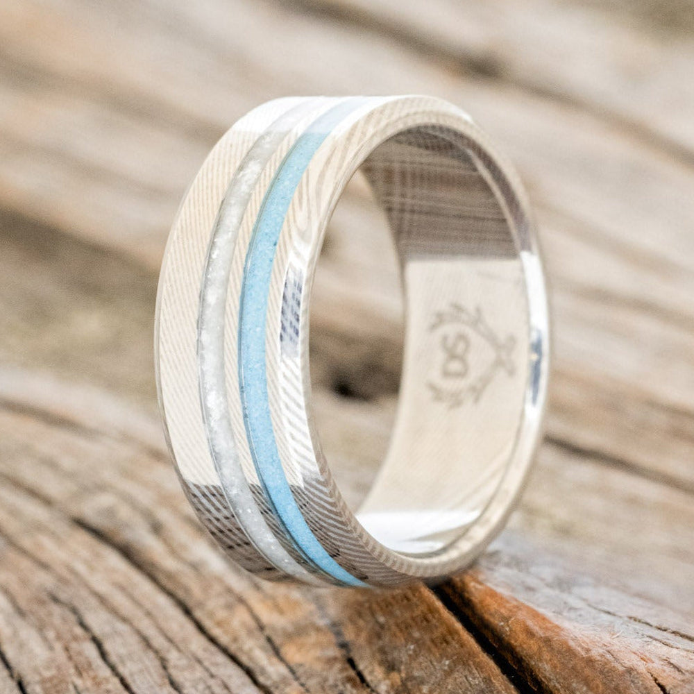 "COSMO" - DIAMOND DUST & TURQUOISE WEDDING BAND-4