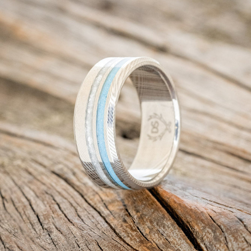 "COSMO" - DIAMOND DUST & TURQUOISE WEDDING BAND-4