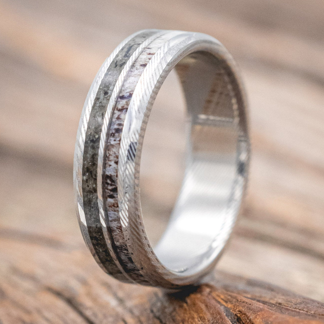"COSMO" - MOONSTONE & ANTLER WEDDING BAND-Staghead Designs