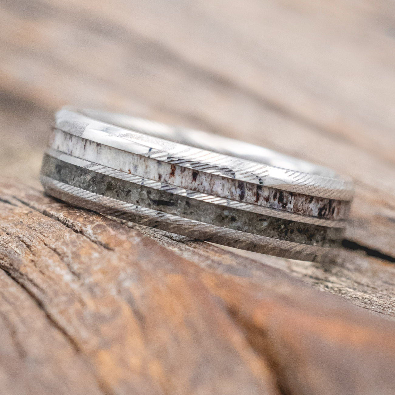 "COSMO" - MOONSTONE & ANTLER WEDDING BAND-Staghead Designs