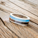 "DYAD" - KOA WOOD & BLUE OPAL WEDDING RING FEATURING AN ANTLER LINED BAND-5