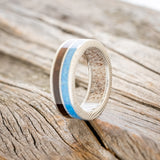 "DYAD" - KOA WOOD & BLUE OPAL WEDDING RING FEATURING AN ANTLER LINED BAND-4