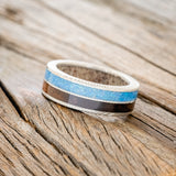 "DYAD" - KOA WOOD & BLUE OPAL WEDDING RING FEATURING AN ANTLER LINED BAND-2