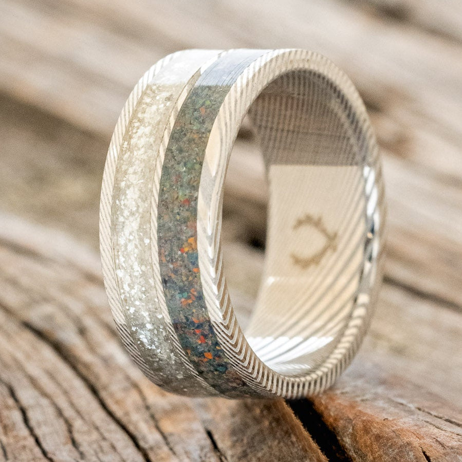 "DYAD" - DIAMOND DUST & BLACK FIRE OPAL WEDDING BAND - READY TO SHIP-4