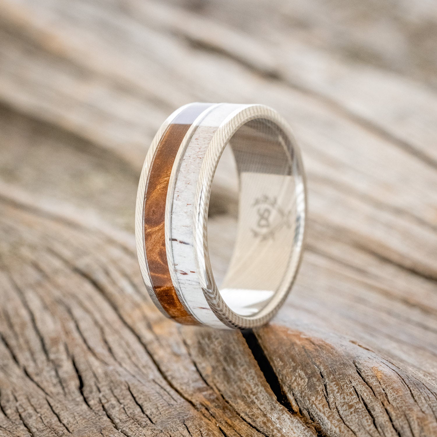 "DYAD" - MATCHING SET OF ANTLER & REDWOOD WEDDING BANDS-9