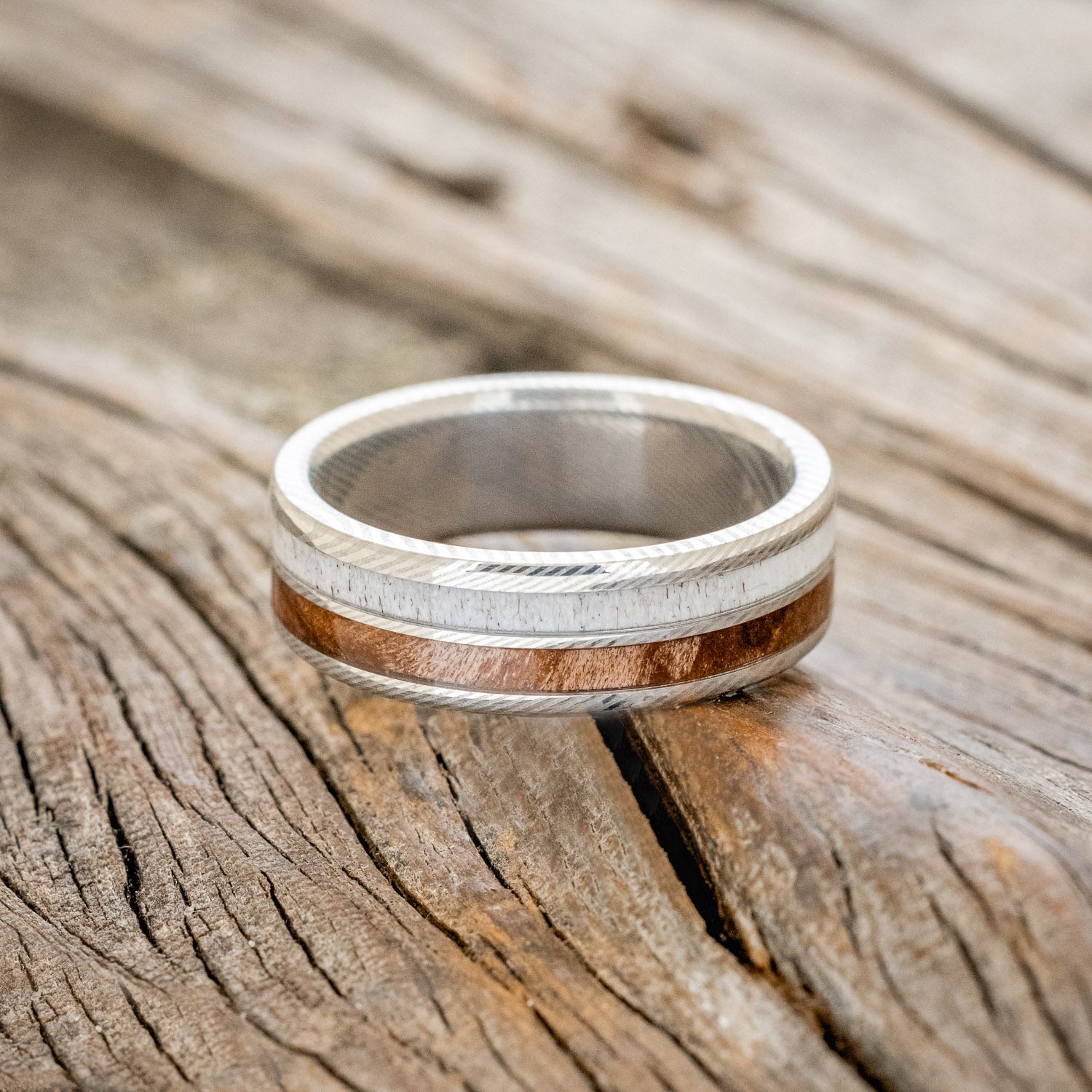 "DYAD" - MATCHING SET OF ANTLER & REDWOOD WEDDING BANDS-14