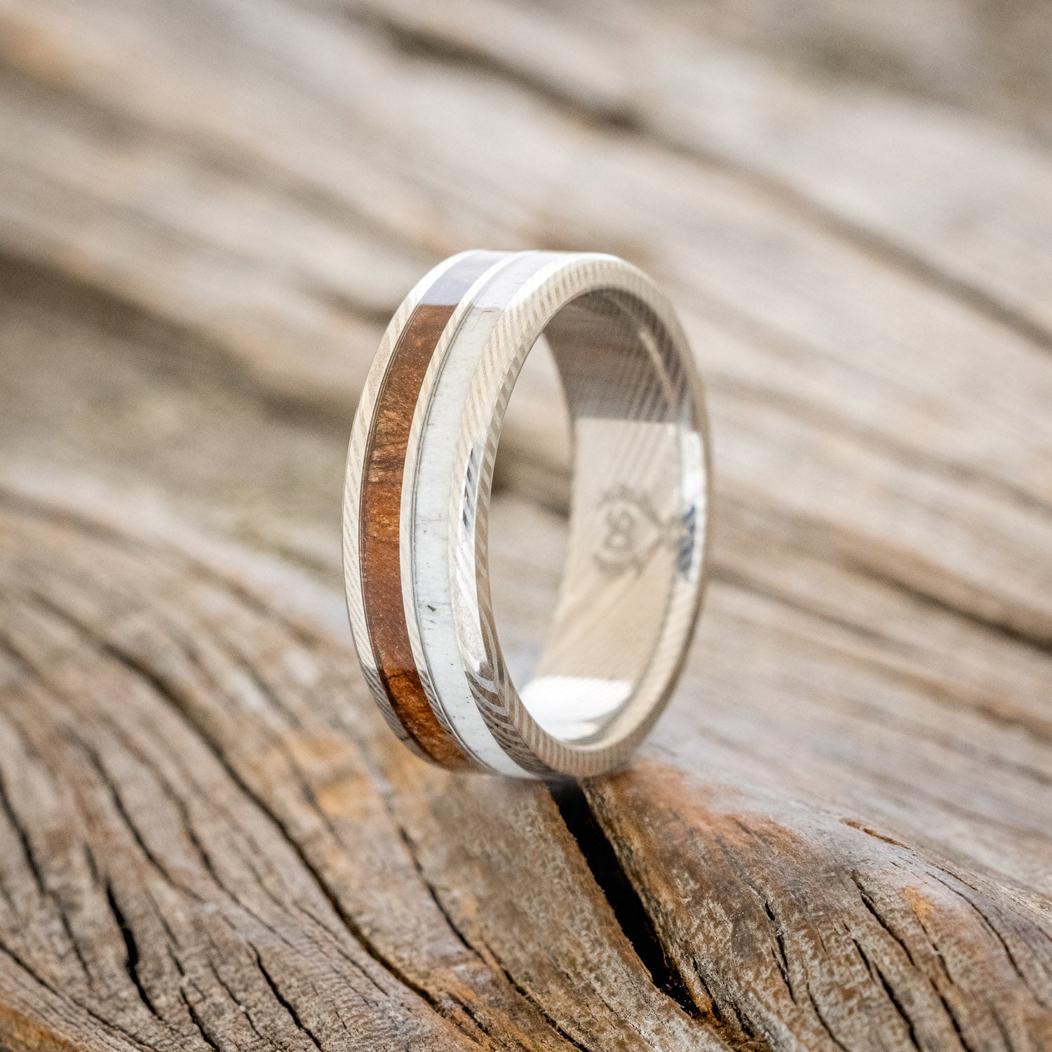 "DYAD" - MATCHING SET OF ANTLER & REDWOOD WEDDING BANDS-12