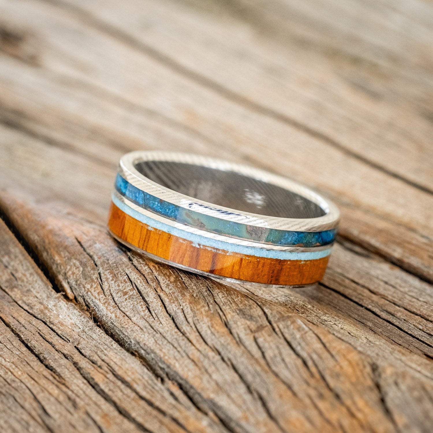 "ELEMENT" - IRONWOOD, PATINA COPPER & TURQUOISE WEDDING BAND-9