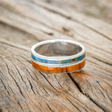 "ELEMENT" - IRONWOOD, PATINA COPPER & TURQUOISE WEDDING BAND - READY TO SHIP-9