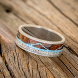 "THE EXPEDITION" - MOUNTAIN ENGRAVED WEDDING RING WITH ANTLER INLAY-Staghead Designs