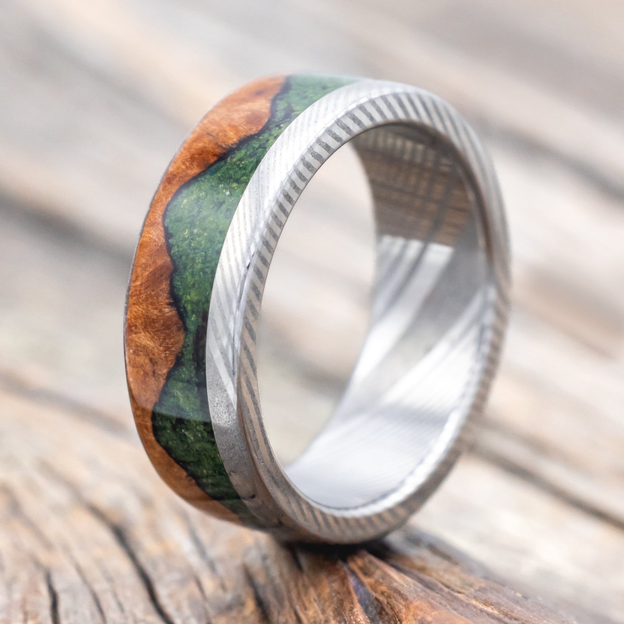 "EZRA" - REDWOOD & MOSS WEDDING RING-Staghead Designs