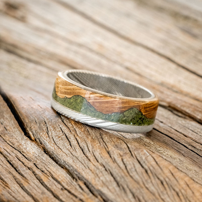 "EZRA" - WHISKEY BARREL OAK WITH MOSS WEDDING RING-8