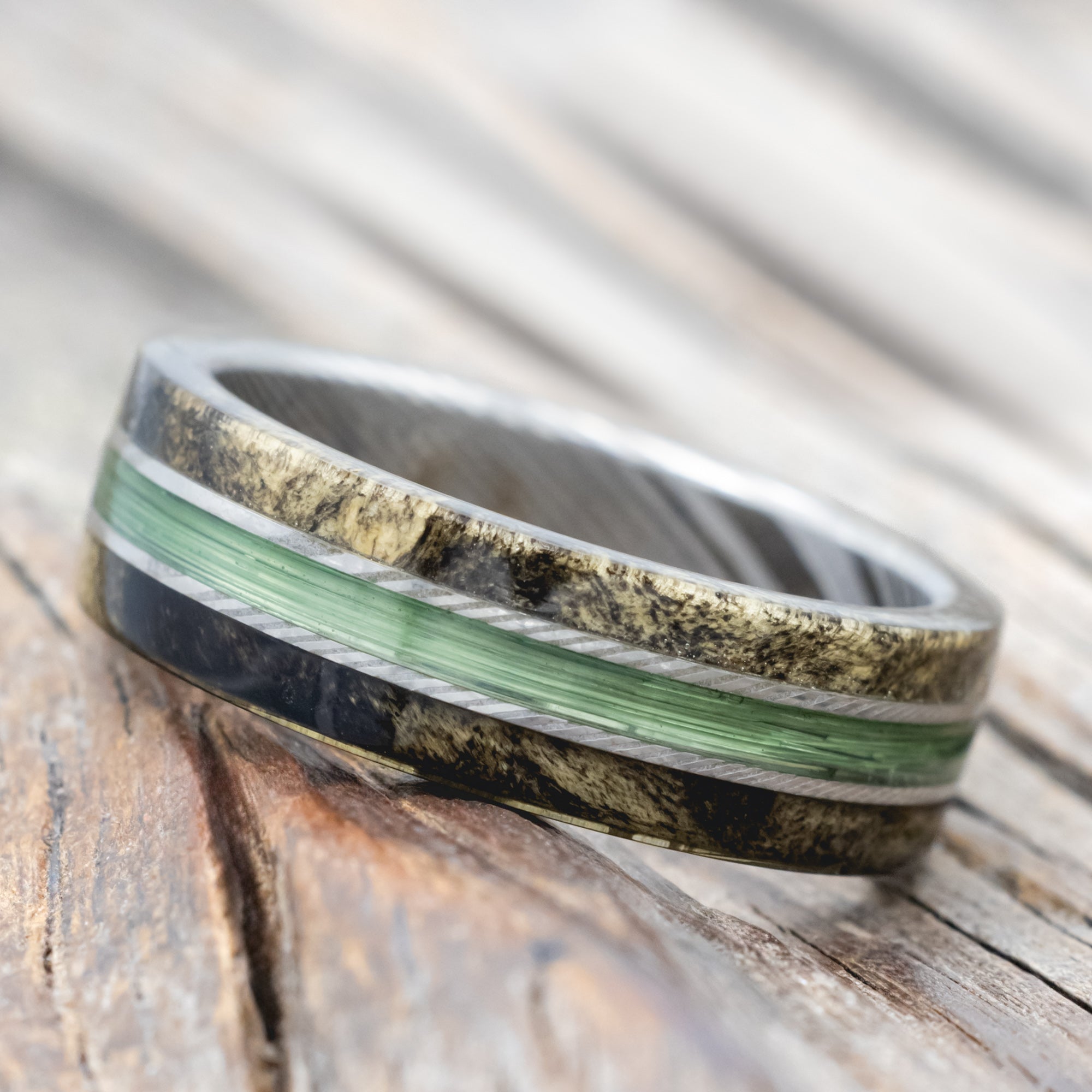 "GLEN" - BUCKEYE BURL WOOD & FISHING LINE WEDDING BAND-Staghead Designs
