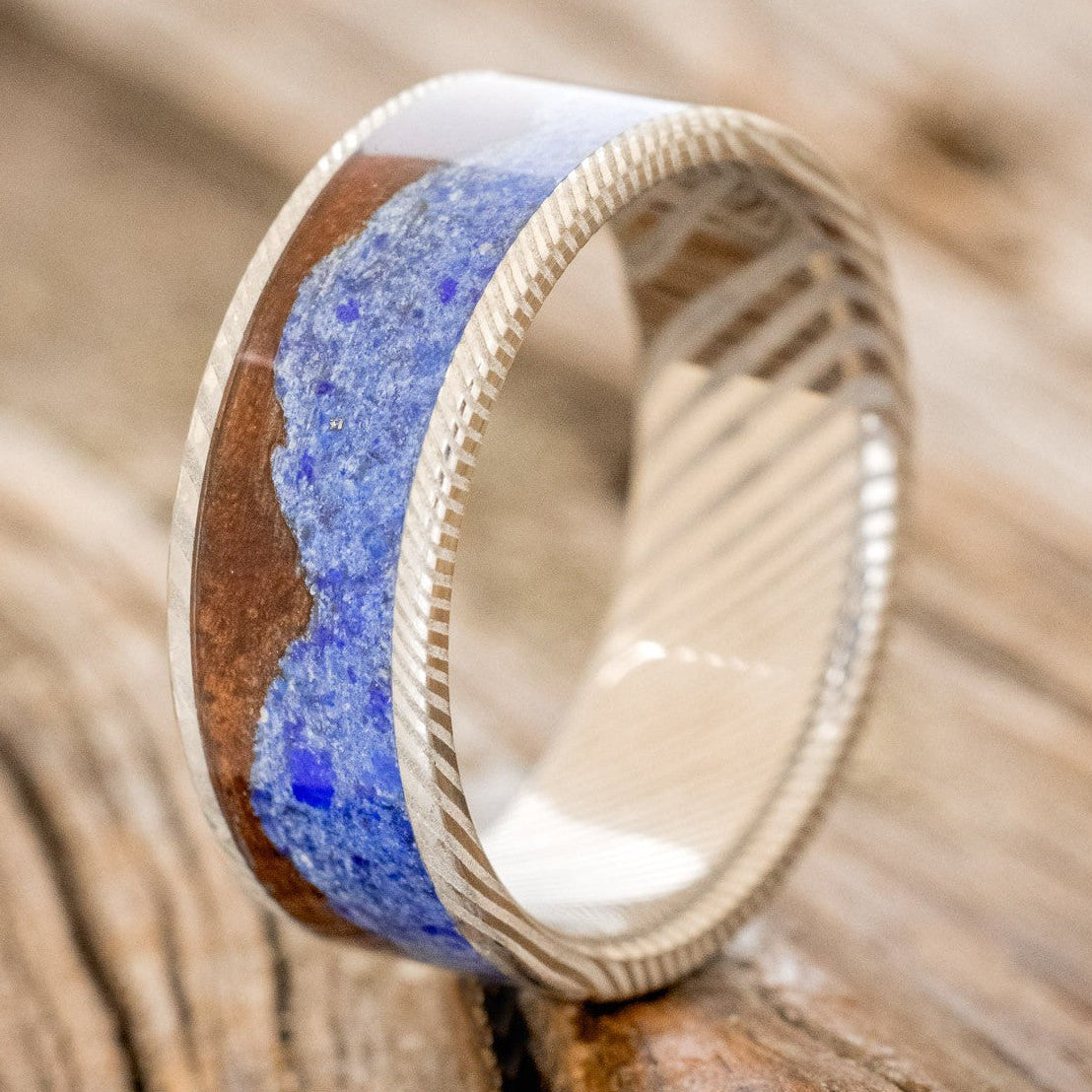 "Helios" - Koa Wood & Lapis Lazuli Men's Wedding Band-Staghead Designs