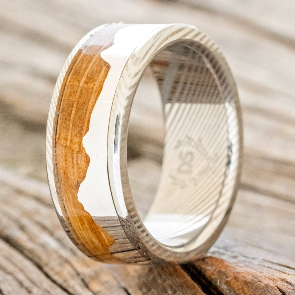 "HELIOS" - WHISKEY BARREL OAK & SILVER MOUNTAIN RANGE WEDDING BAND-10