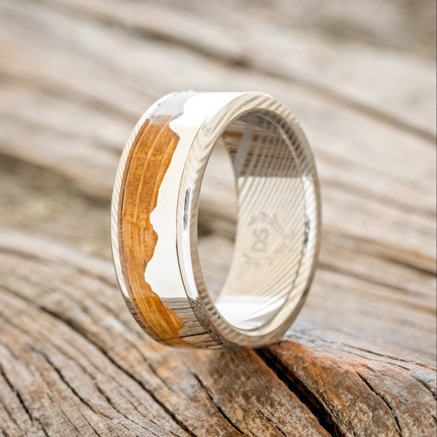 "HELIOS" - WHISKEY BARREL OAK & SILVER MOUNTAIN RANGE WEDDING BAND-10