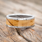 "HOLLIS" - OLIVE WOOD & DAMASCUS STEEL INLAYS WEDDING RING