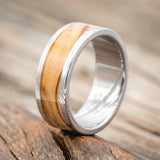 "HOLLIS" - OLIVE WOOD & DAMASCUS STEEL INLAYS WEDDING RING