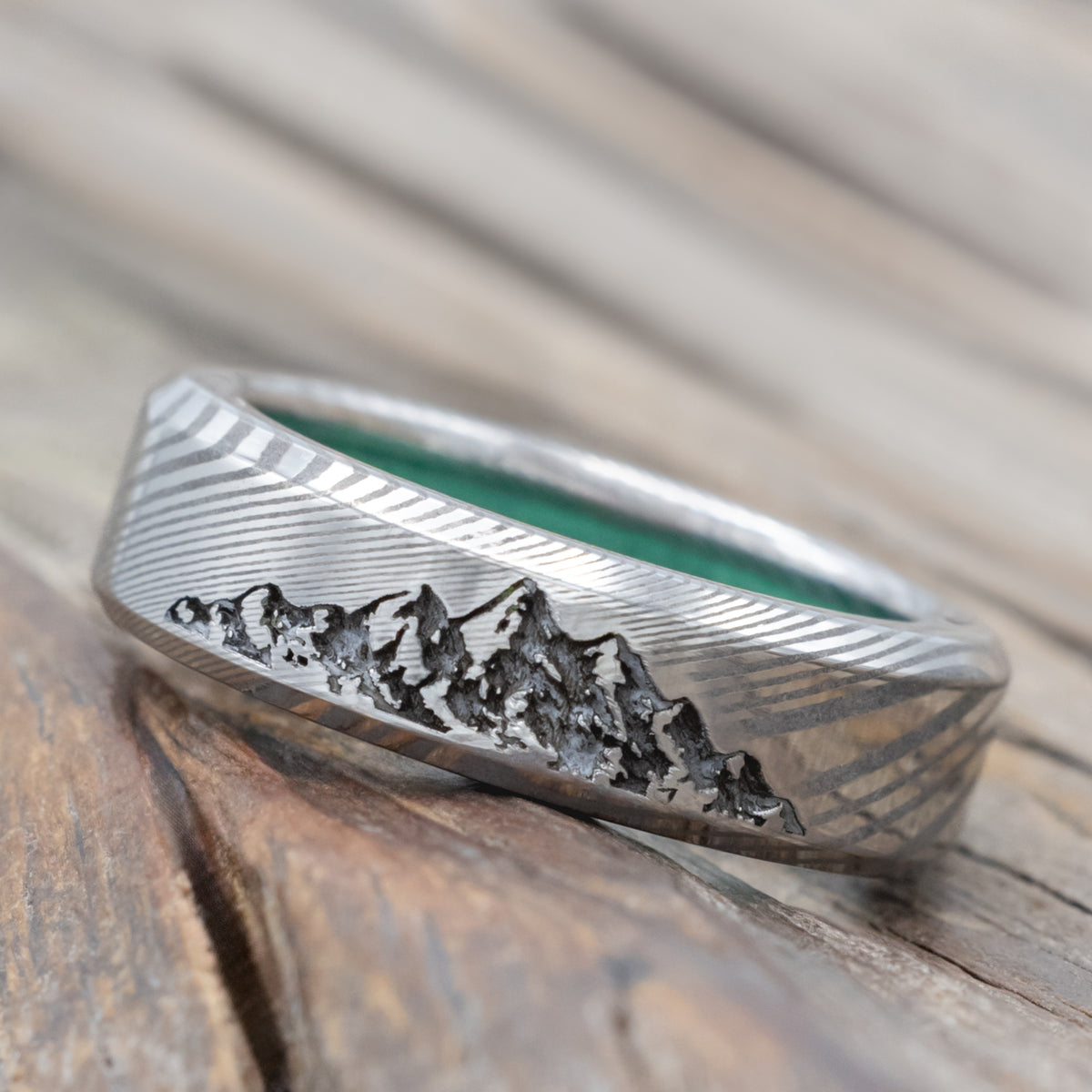 "Horizon" - Mountain Engraved Wedding Band With Custom Lining-Staghead Designs