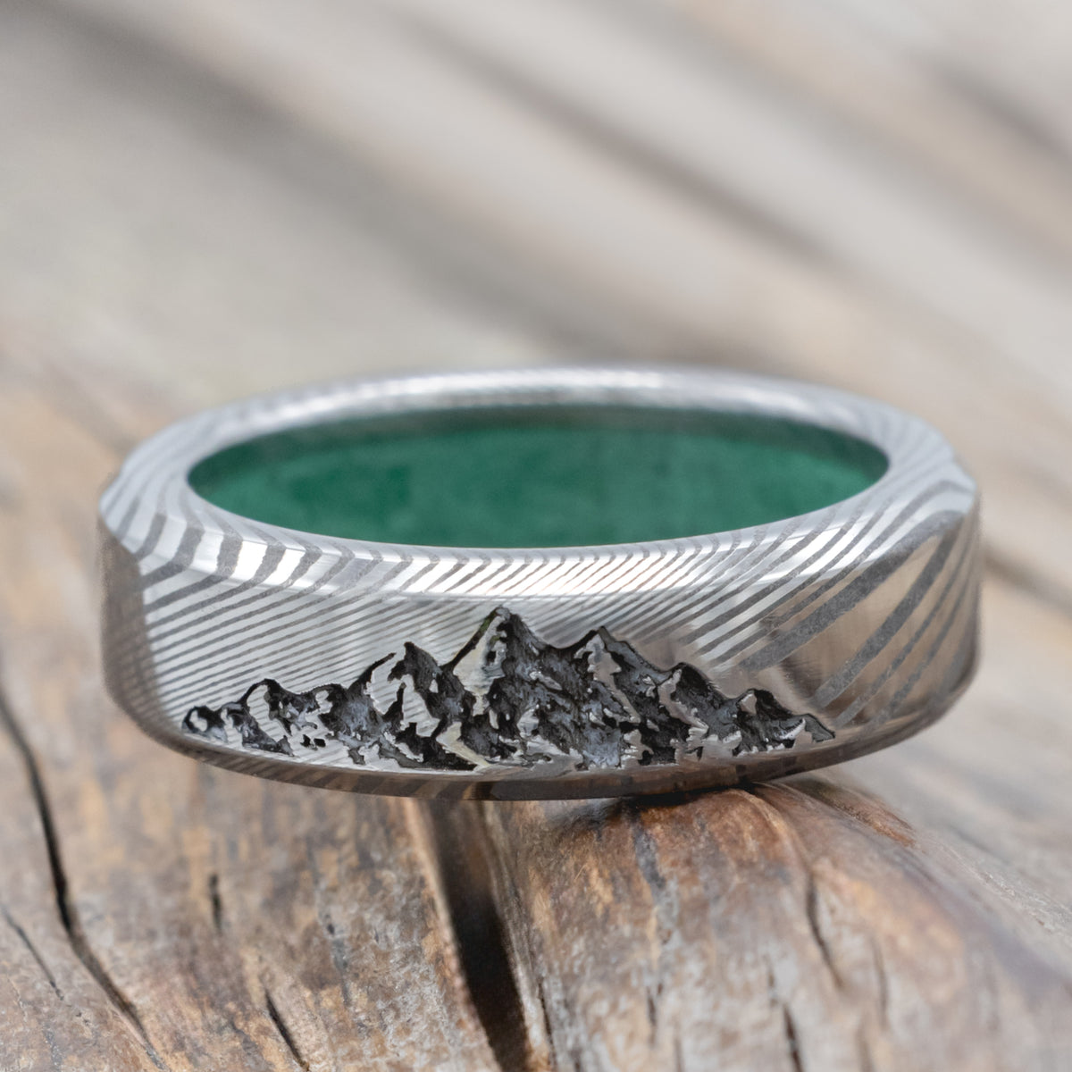 "Horizon" - Mountain Engraved Wedding Band With Custom Lining-Staghead Designs