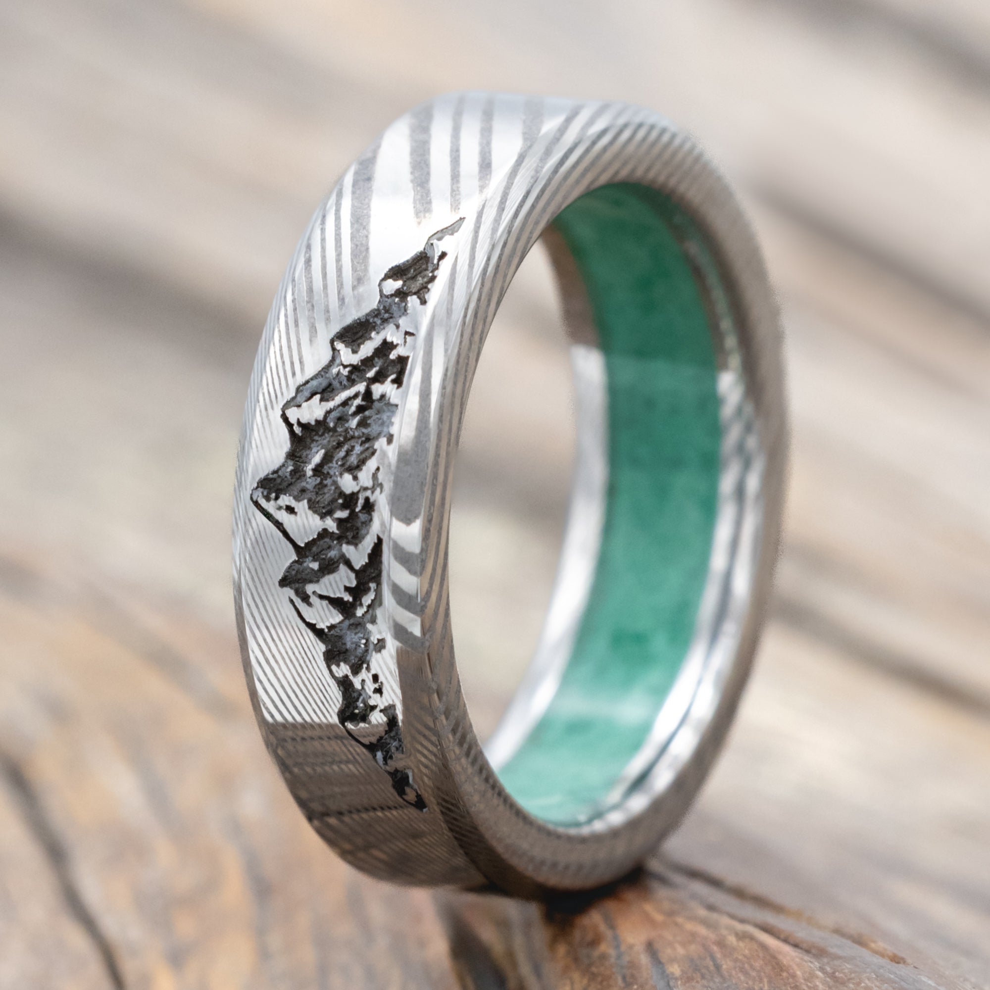 "Horizon" - Mountain Engraved Wedding Band With Custom Lining-Staghead Designs