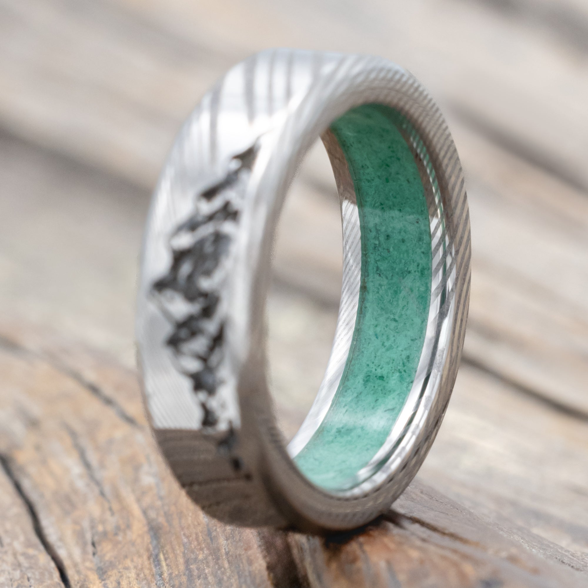 "Horizon" - Mountain Engraved Wedding Band With Custom Lining-Staghead Designs