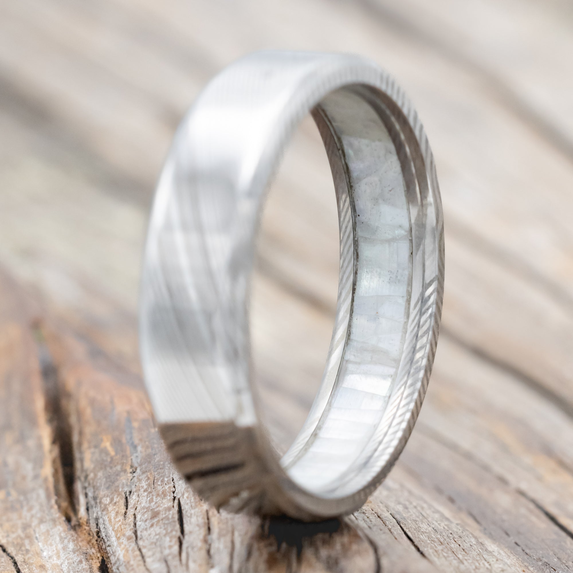 MOTHER OF PEARL LINED WEDDING RING-Staghead Designs