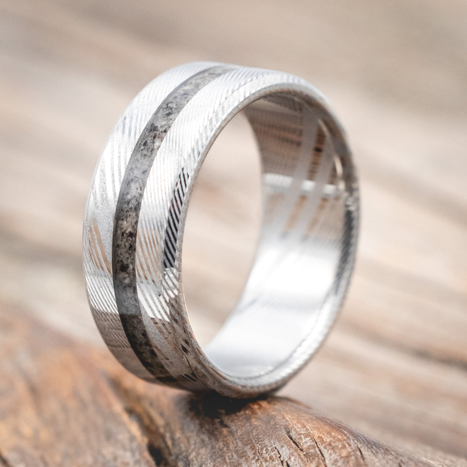 "NIRVANA" - CENTERED GRANITE WEDDING BAND-Staghead Designs