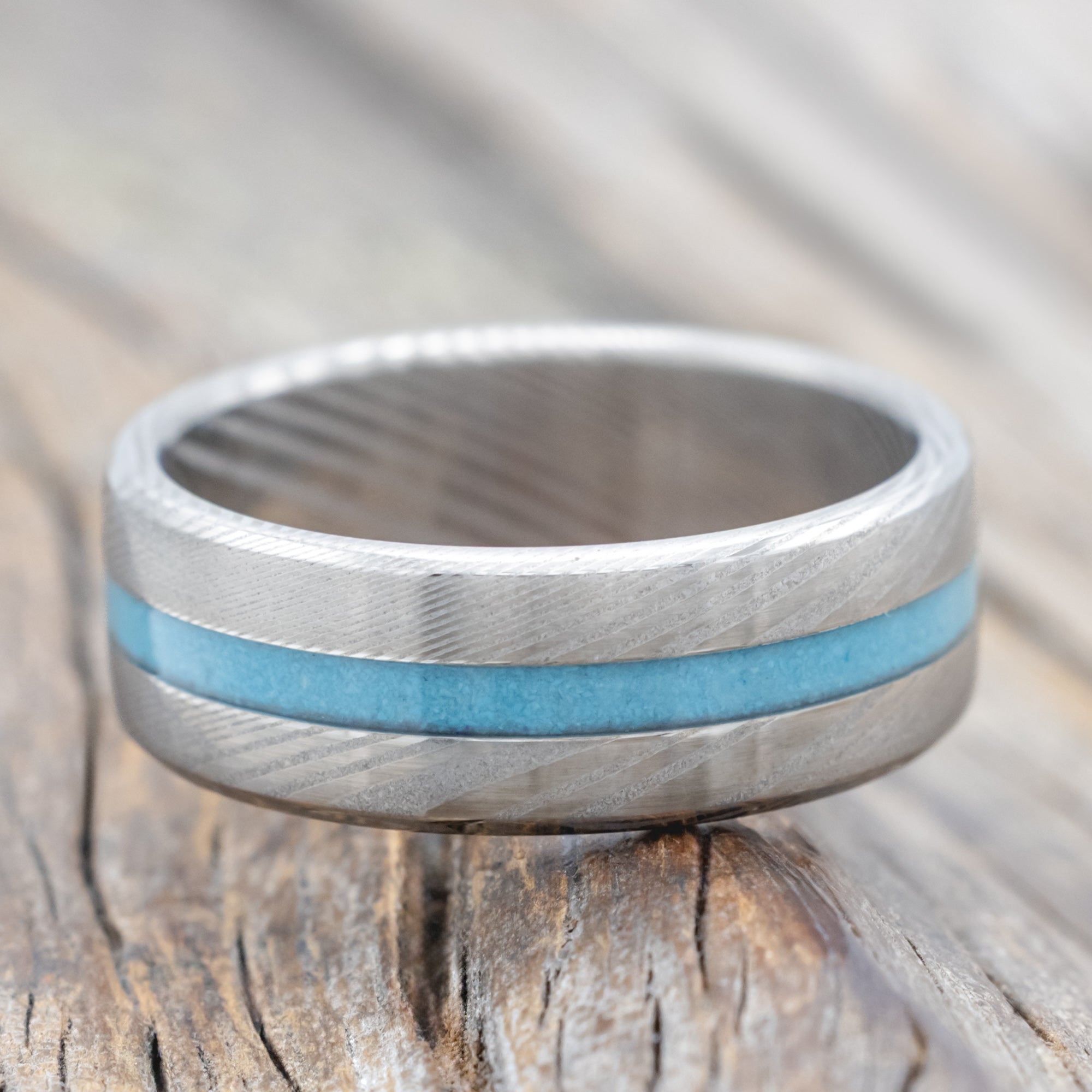 "Nirvana" - Centered Turquoise Inlay Wedding Band With Custom Finish-Staghead Designs