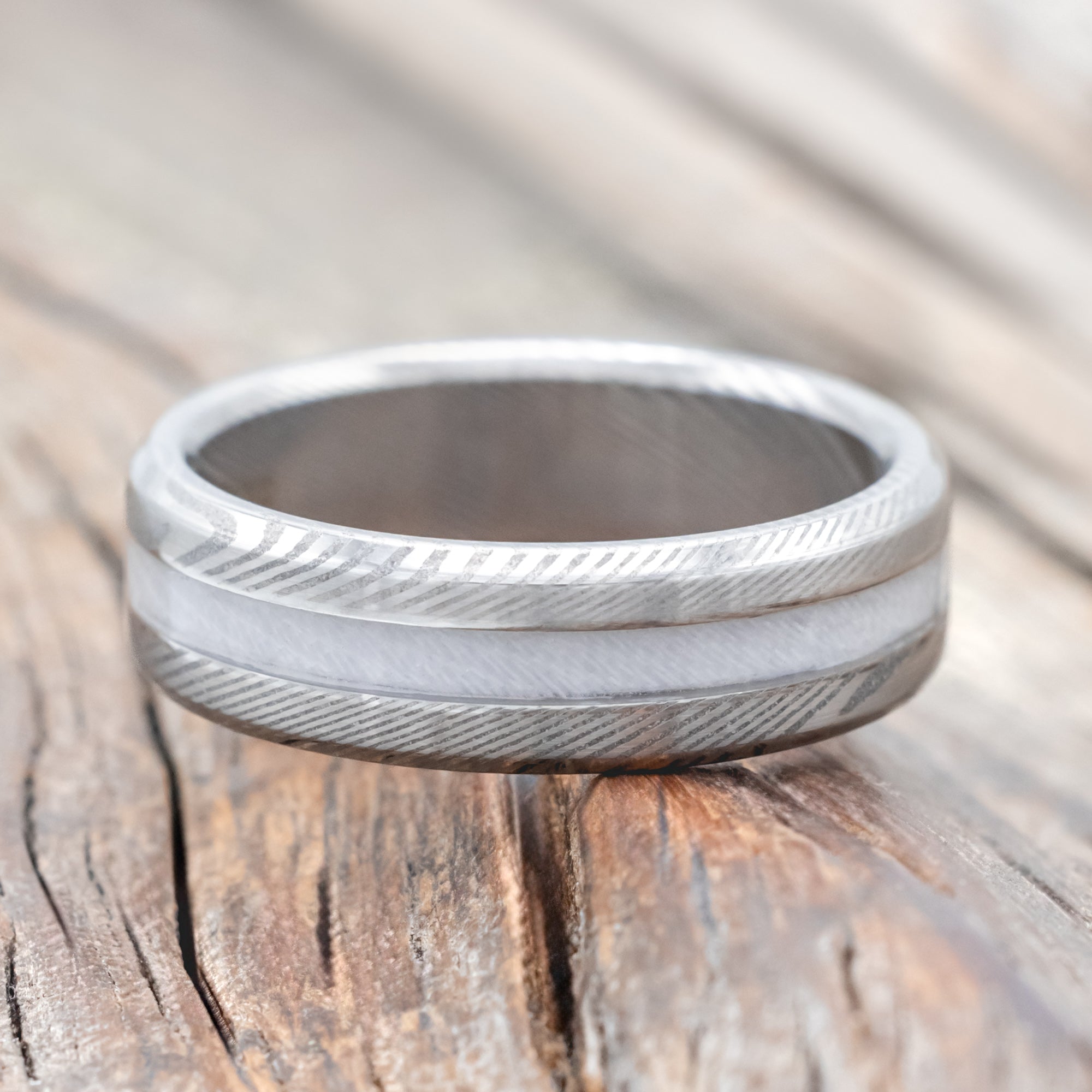 "NIRVANA" - WEDDING BAND WITH A CUSTOM WEDDING DRESS INLAY-Staghead Designs