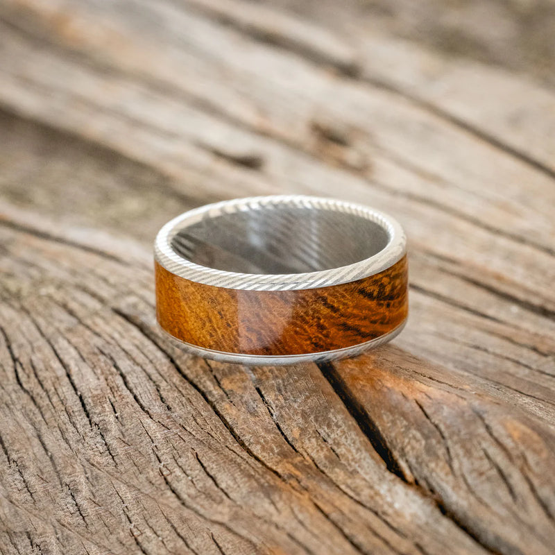 "RAINIER" - IRONWOOD WEDDING BAND - DAMASCUS STEEL - SIZE 9-Staghead Designs