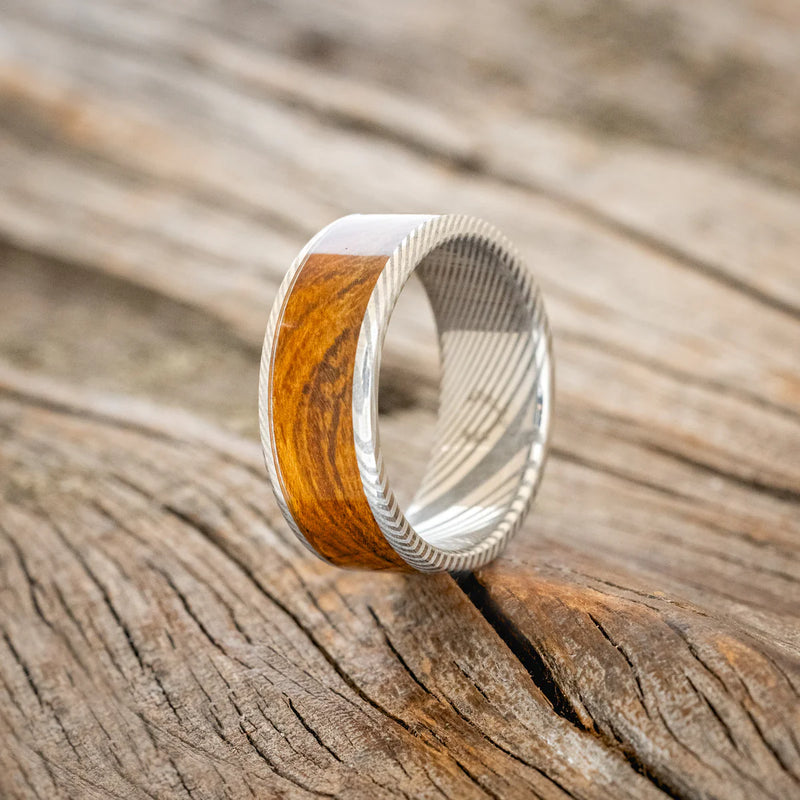 "RAINIER" - IRONWOOD WEDDING BAND - DAMASCUS STEEL - SIZE 9-Staghead Designs