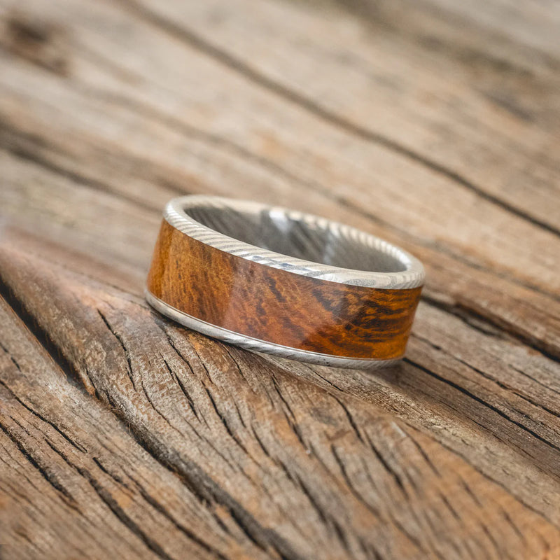 "RAINIER" - IRONWOOD WEDDING BAND - DAMASCUS STEEL - SIZE 9-Staghead Designs