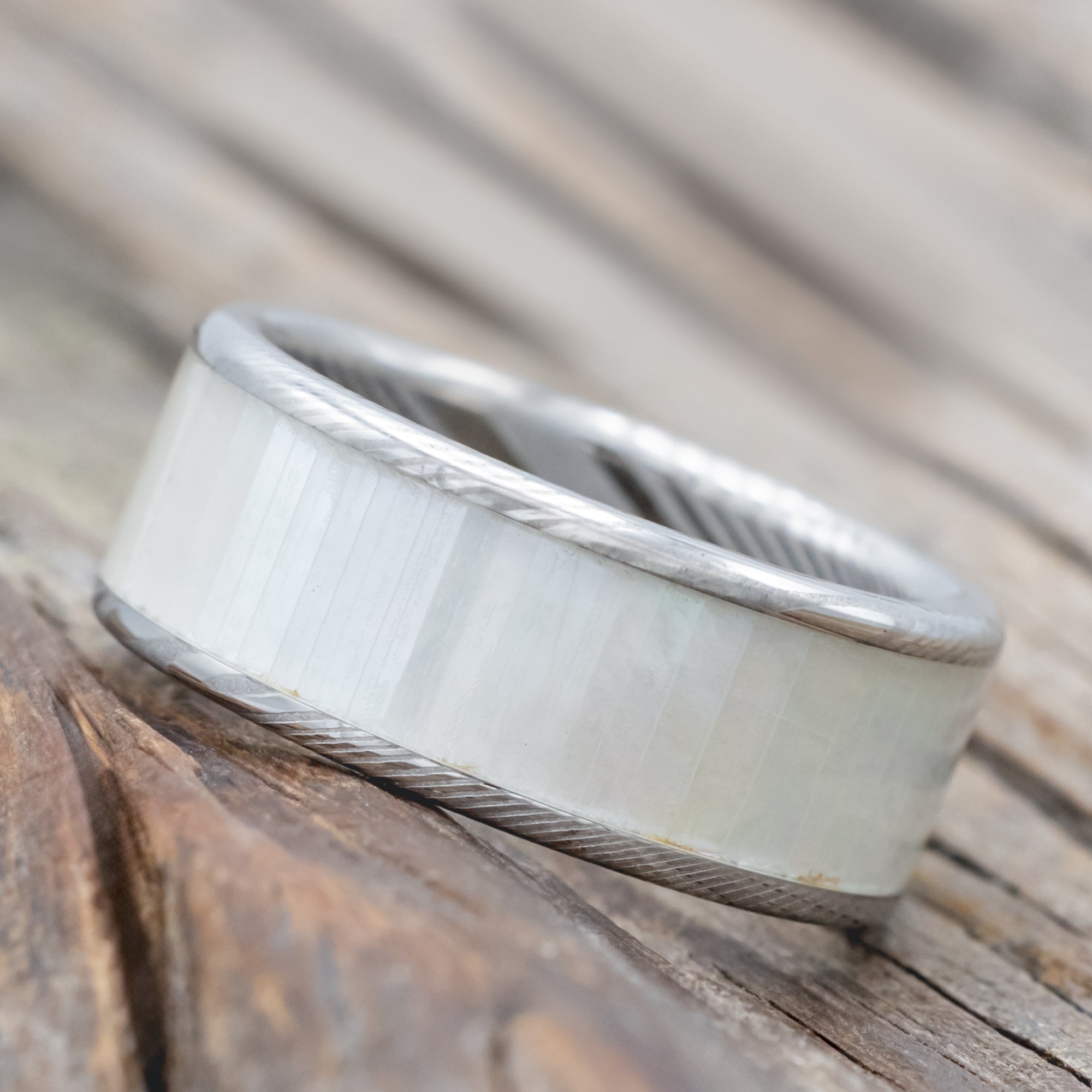 "Rainier" - Mother Of Pearl Wedding Ring-Staghead Designs