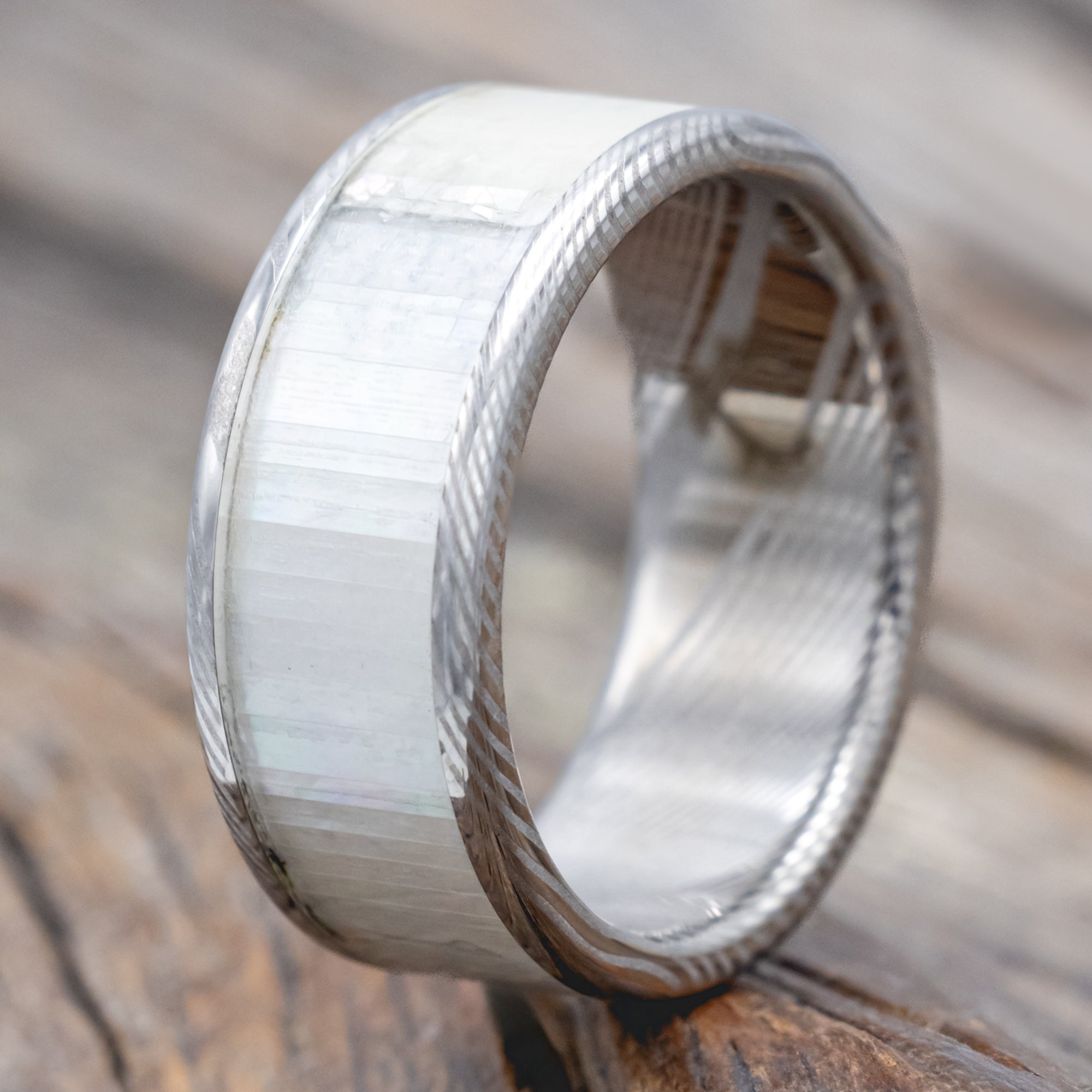 "Rainier" - Mother Of Pearl Wedding Ring-Staghead Designs