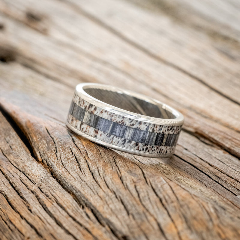 "RAINIER" - ELK ANTLER & GREY BIRCH WOOD WEDDING BAND-5