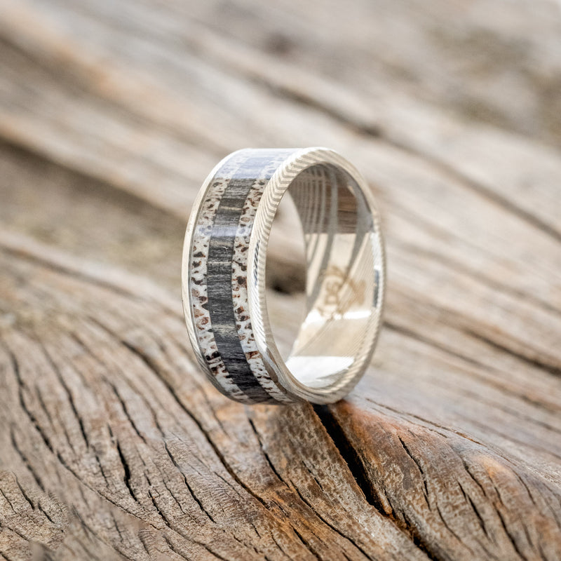 "RAINIER" - ELK ANTLER & GREY BIRCH WOOD WEDDING BAND-4