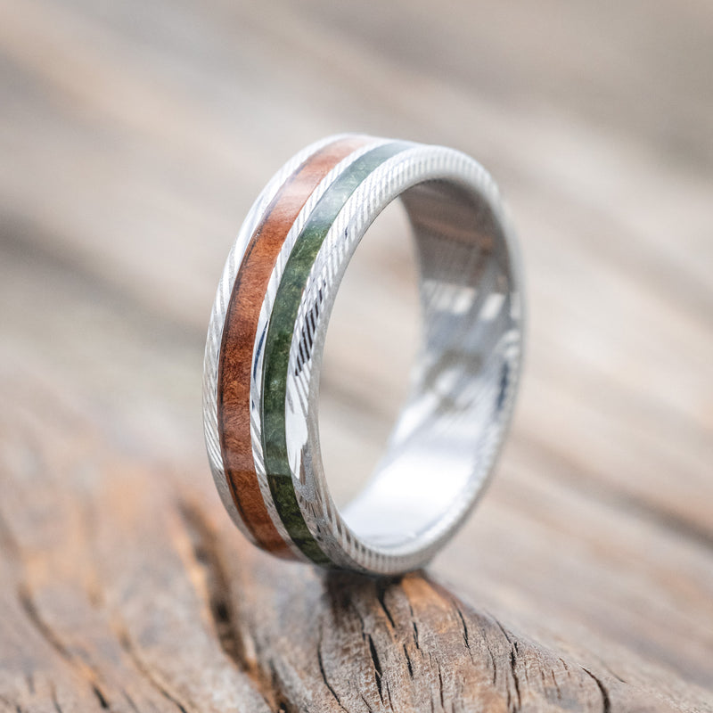 "RAPTOR" - MOSS & REDWOOD WEDDING BAND-Staghead Designs