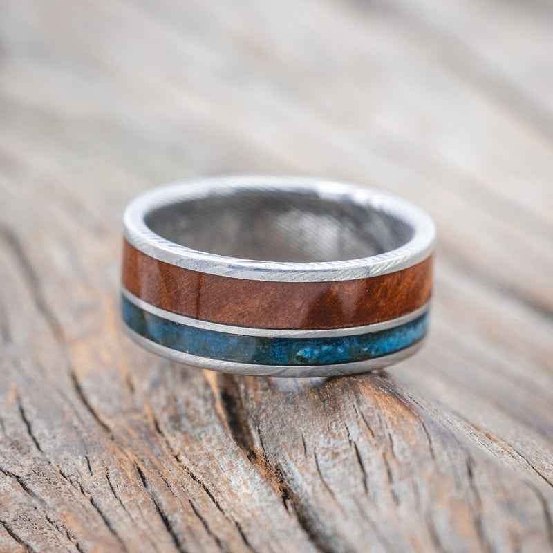 "RAPTOR" - PATINA COPPER & REDWOOD WEDDING RING-Staghead Designs