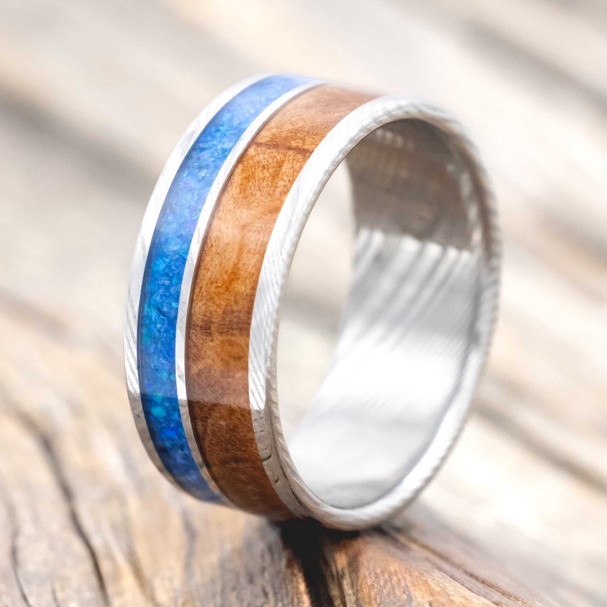 "RAPTOR" - REDWOOD & TURQUOISE WEDDING BAND-Staghead Designs