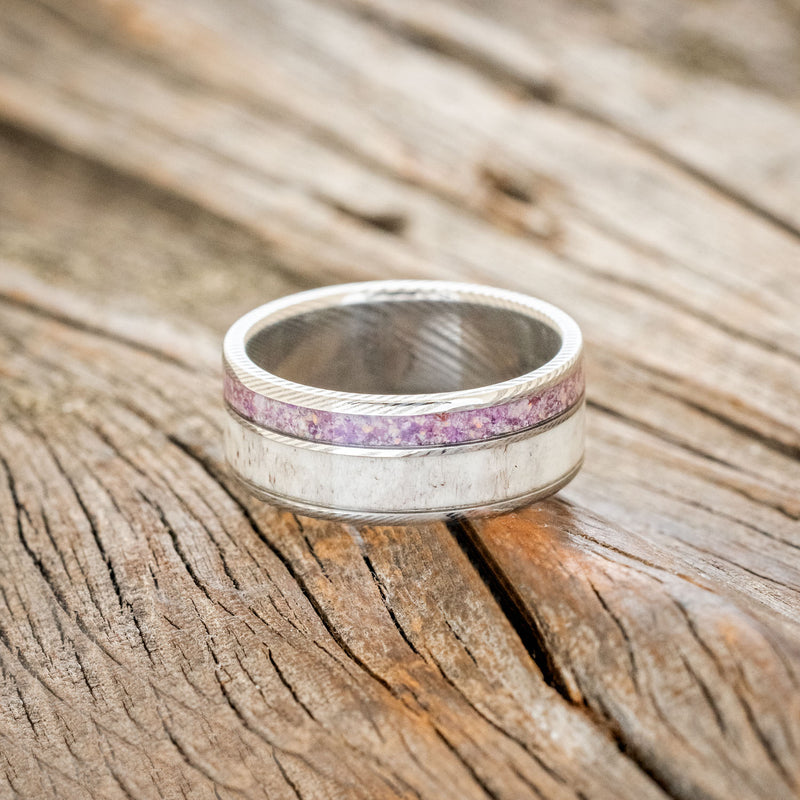 "RAPTOR" - ANTLER WITH SUGILITE & OPAL MIX WEDDING BAND-6