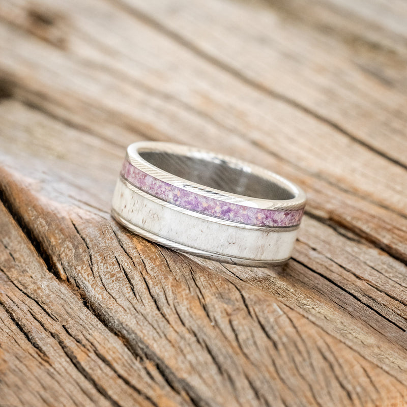 "RAPTOR" - ANTLER WITH SUGILITE & OPAL MIX WEDDING BAND-5