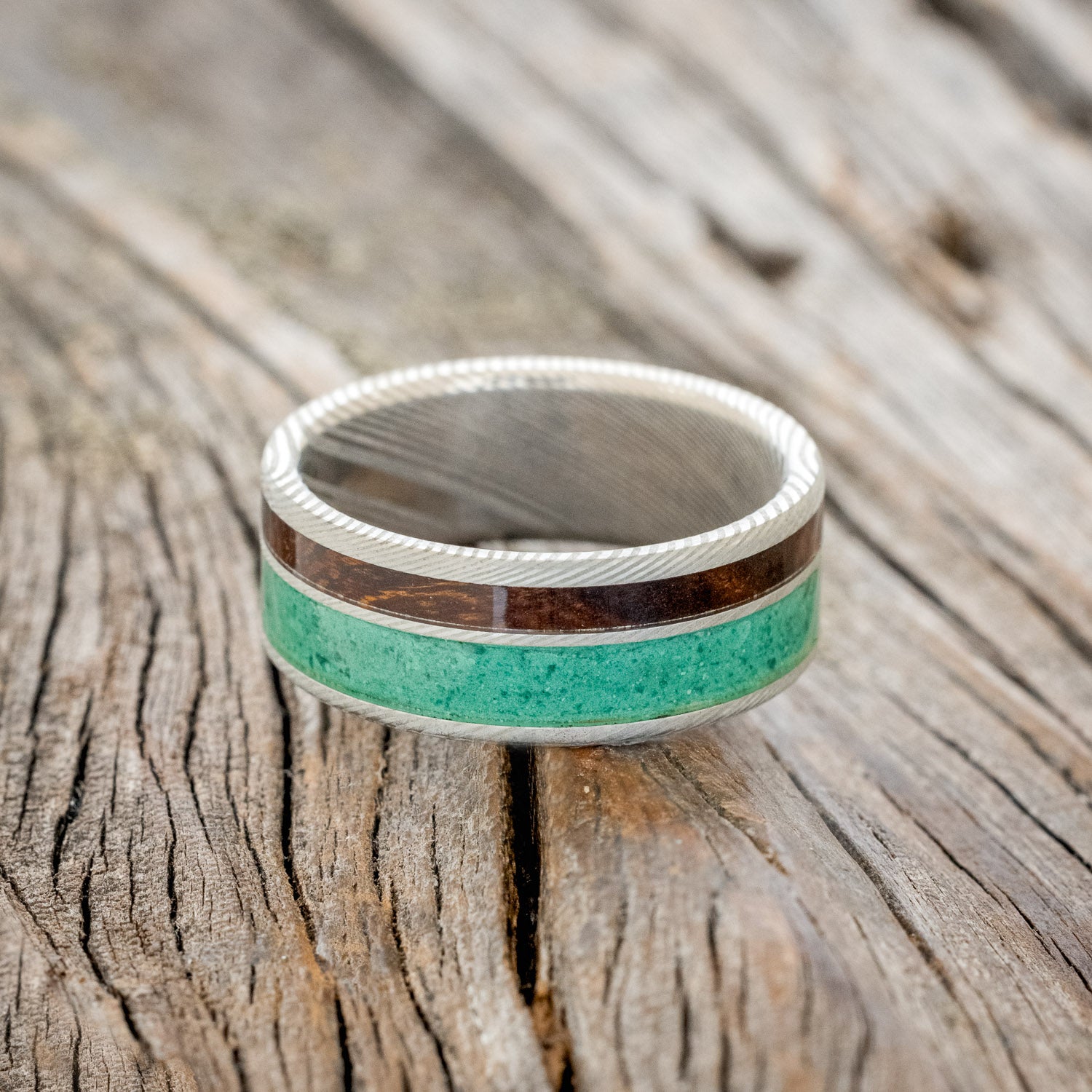 "RAPTOR" - MALACHITE & IRONWOOD WEDDING BAND-3