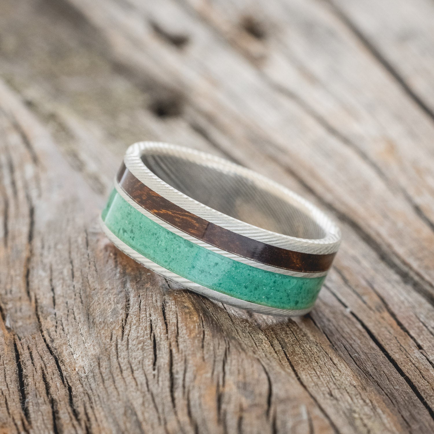 "RAPTOR" - MALACHITE & IRONWOOD WEDDING BAND-2