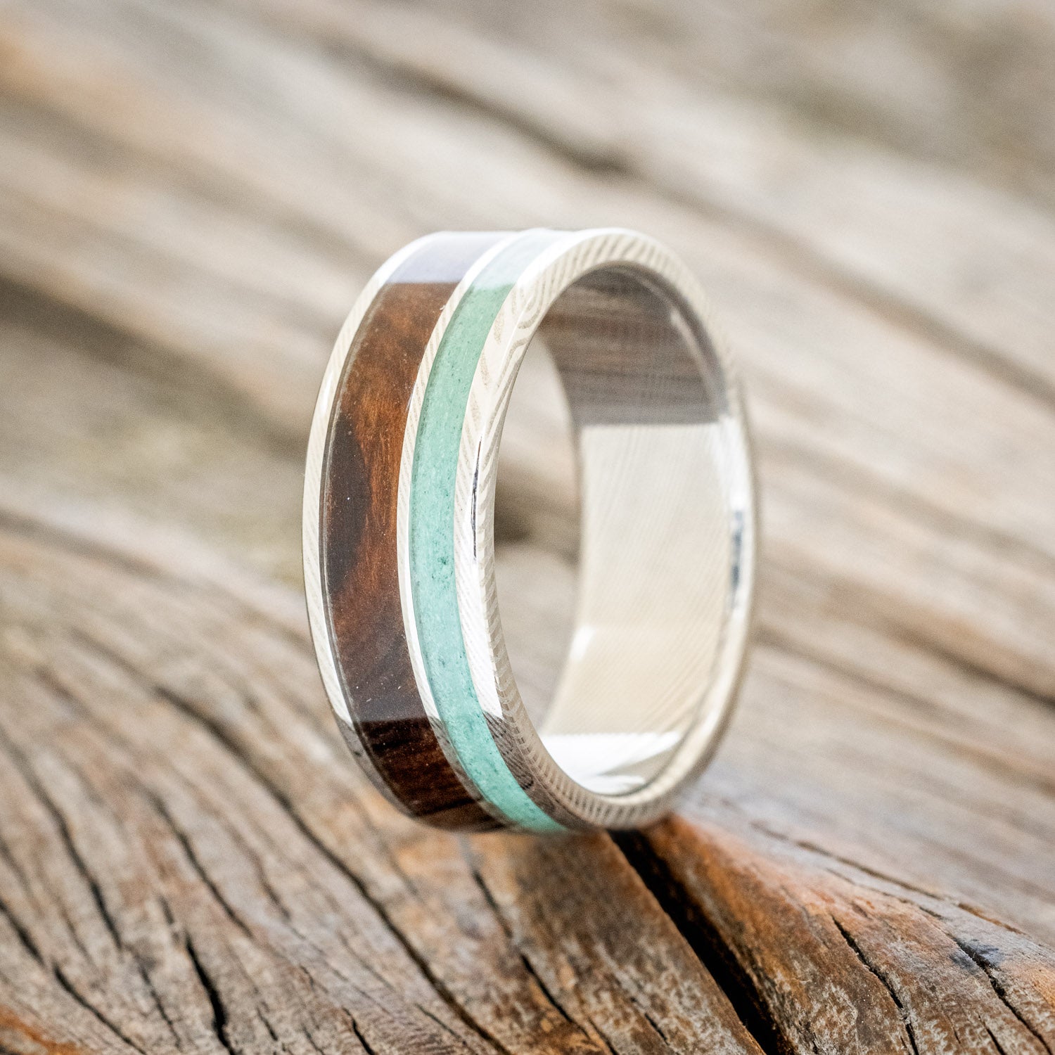 "RAPTOR" - MALACHITE & IRONWOOD WEDDING BAND-4