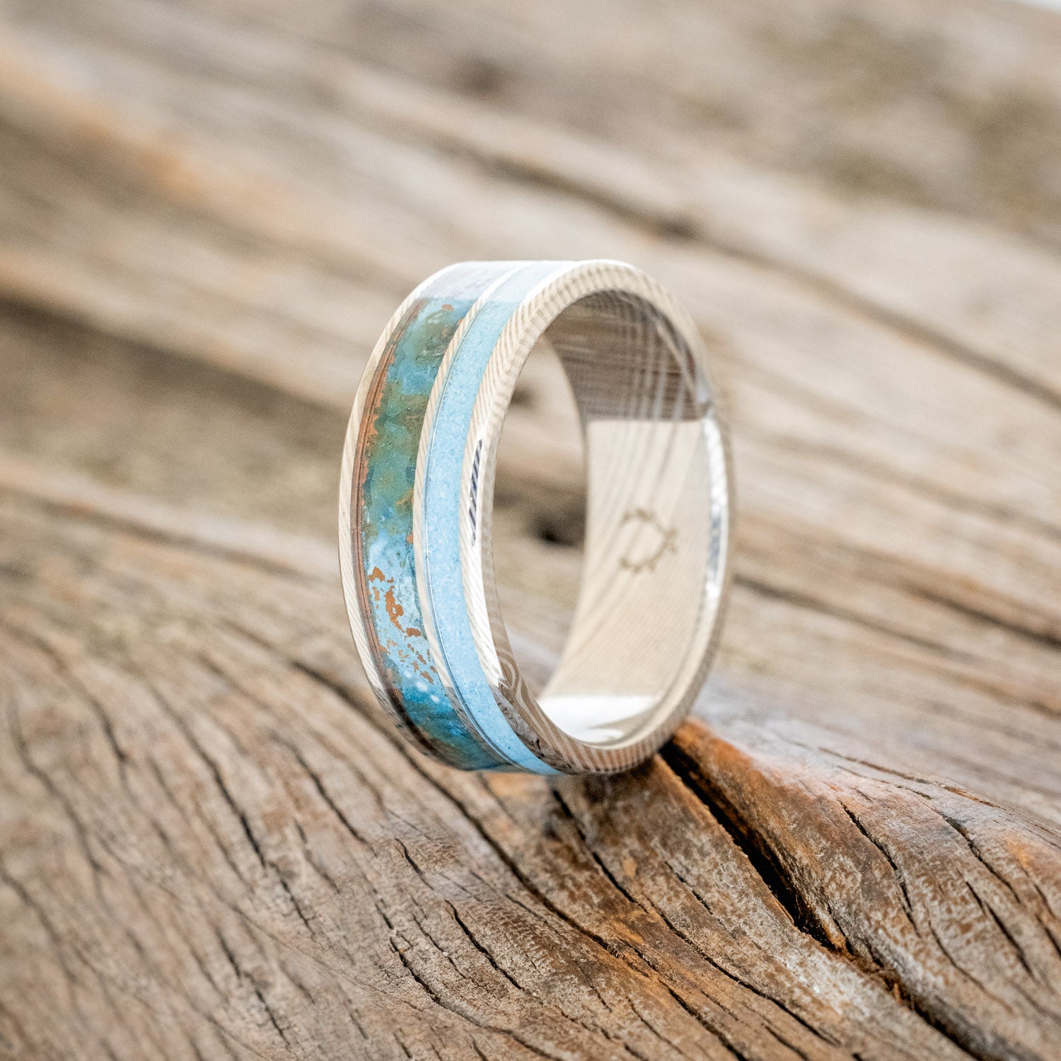 "RAPTOR" - PATINA COPPER & TURQUOISE WEDDING BAND-7