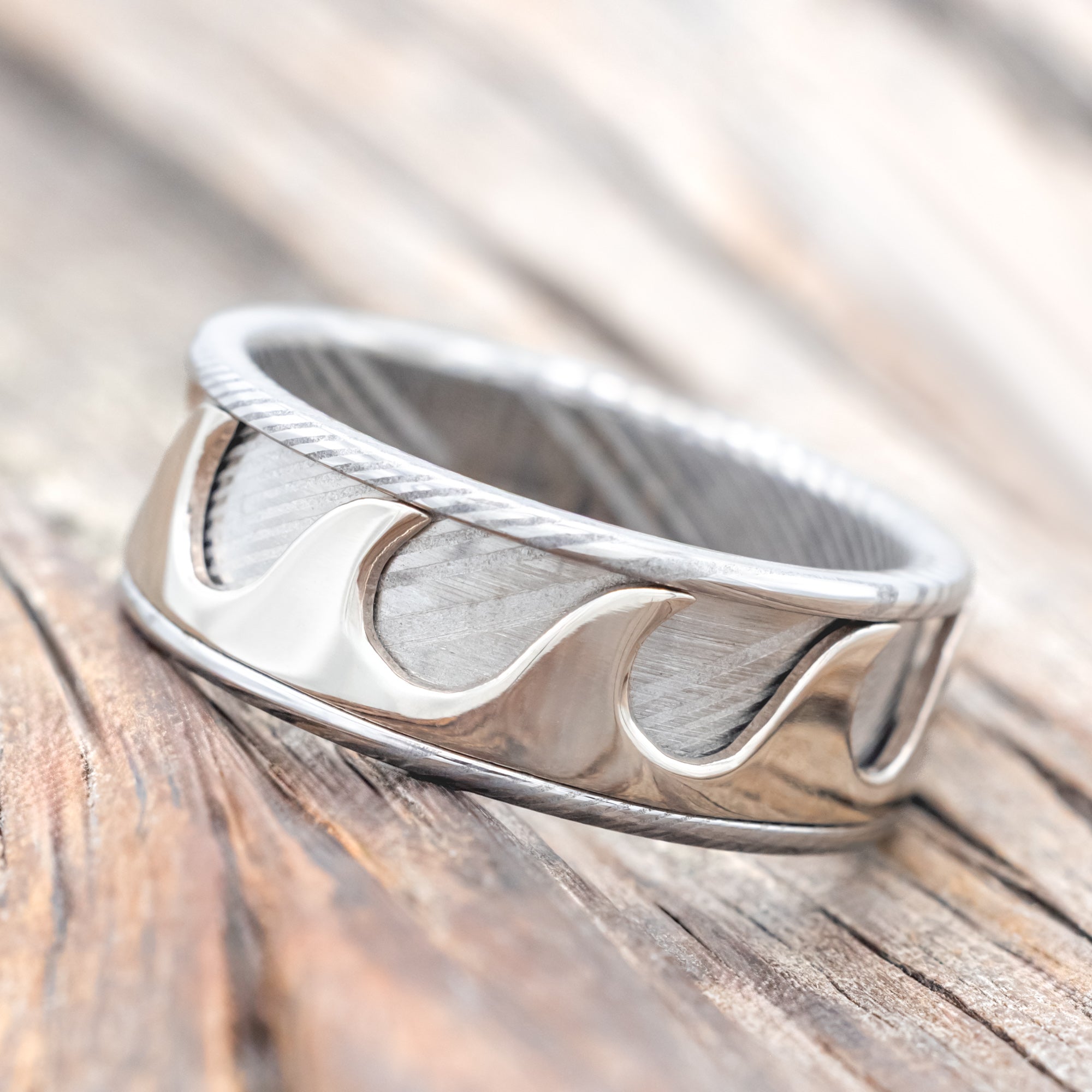 "REVOLUTION" - 14K GOLD WAVE SPINNER WEDDING RING-Staghead Designs