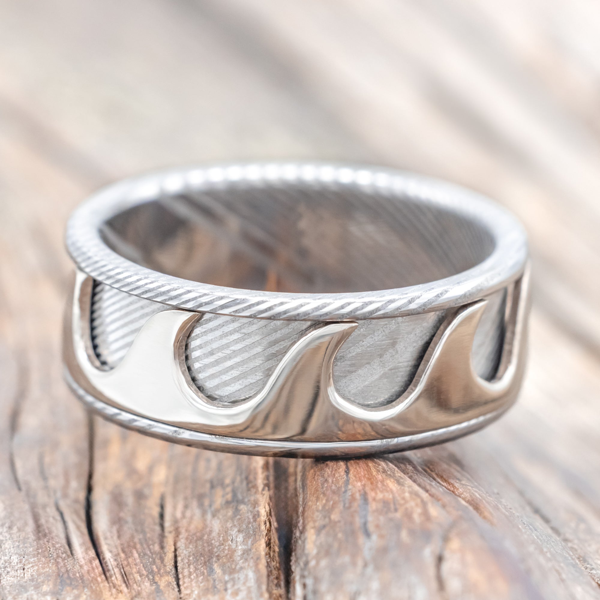 "REVOLUTION" - 14K GOLD WAVE SPINNER WEDDING RING-Staghead Designs