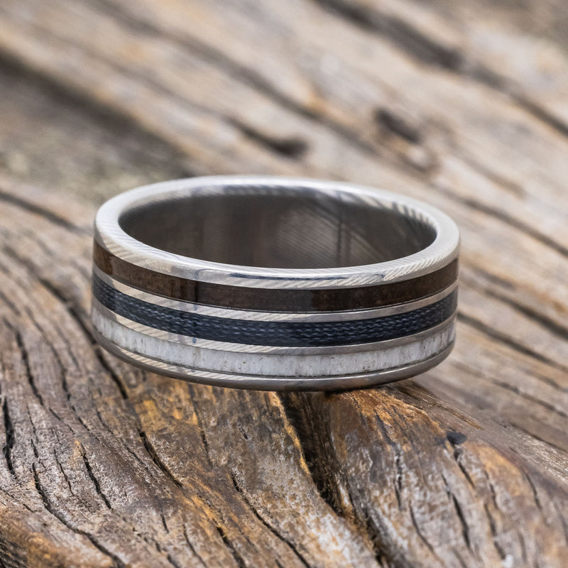 "RIO" - ANTLER, BLACK WALNUT & GREY FISHING LINE WEDDING BAND-Staghead Designs