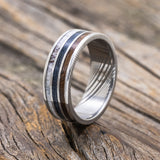 "RIO" - ANTLER, BLACK WALNUT & GREY FISHING LINE WEDDING BAND-Staghead Designs